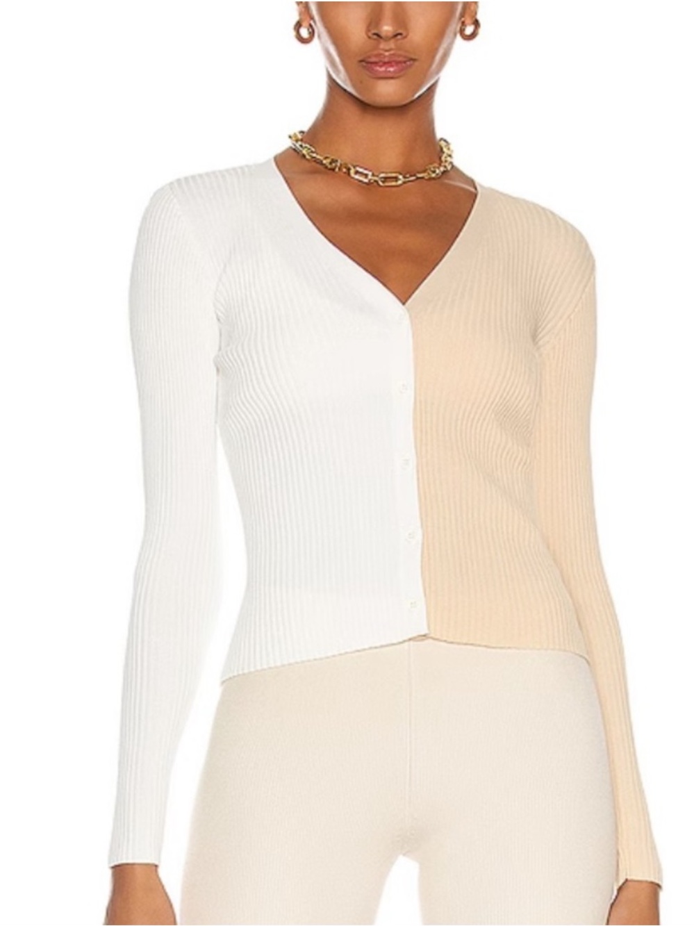 STAUD Shoko Sweater Color Biscotti & White, SIZE XS
